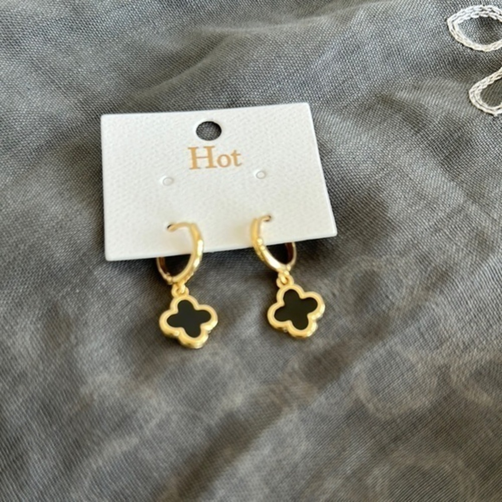 Gold and Black Clover Earrings